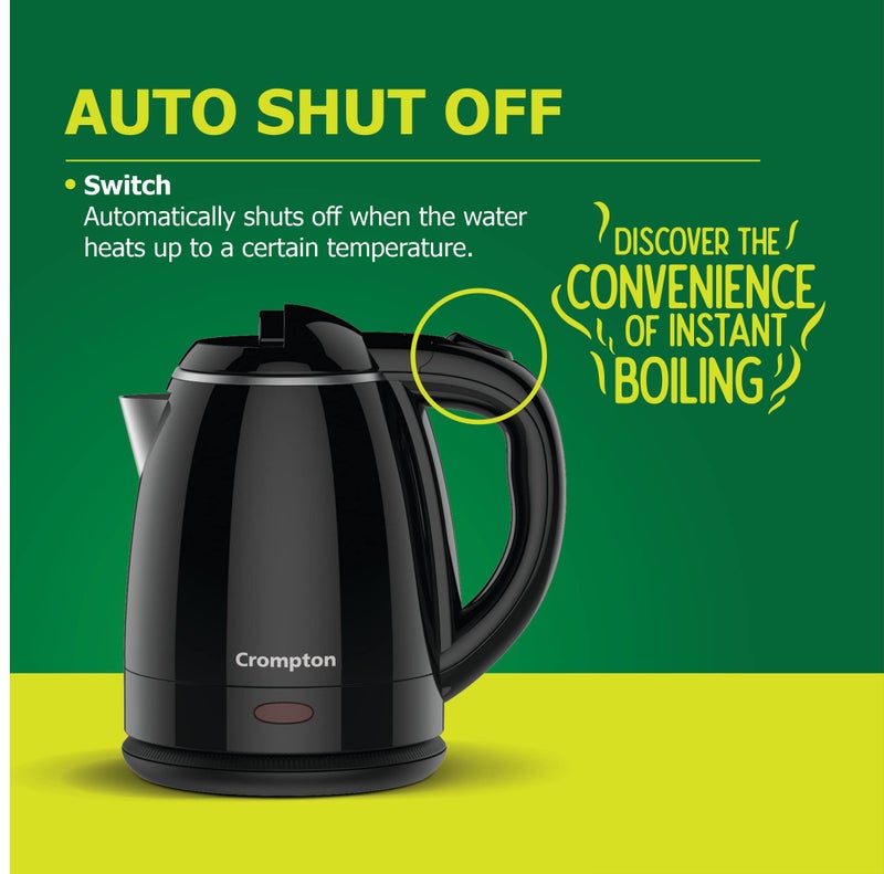 Crompton ActivHot Electric Kettle | 1.2 Litres | Cool Touch | Black - Image 5