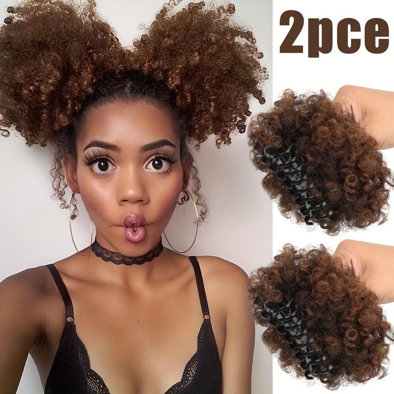 Two Wigs With Explosive Hairstyles And Ponytail Clips 1BT30 8inch Length For Women Daily Wear Synthetic Fibers - Image 1
