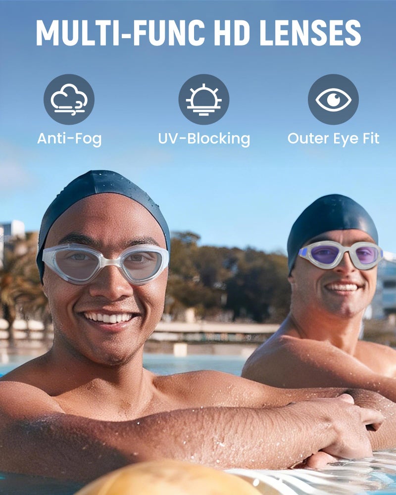 Keary 2 Pack Goggles Swimming Adult Swim Goggles for Men Women Swimming Goggles Youth Adults Anti-Fog Goggle Pool Open Water Glasses Waterproof UV Protection Clear Vision Swim with Case - Image 2