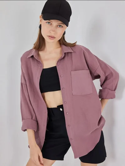 BIG DART BDART Oversized Pocket Detailed Linen Blended Shirt