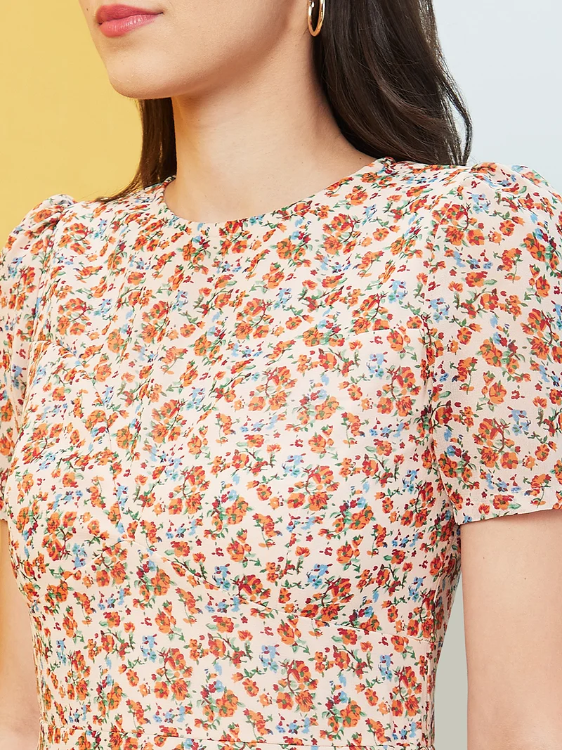globus Women Floral Printed Fit & Flare Mini Dress