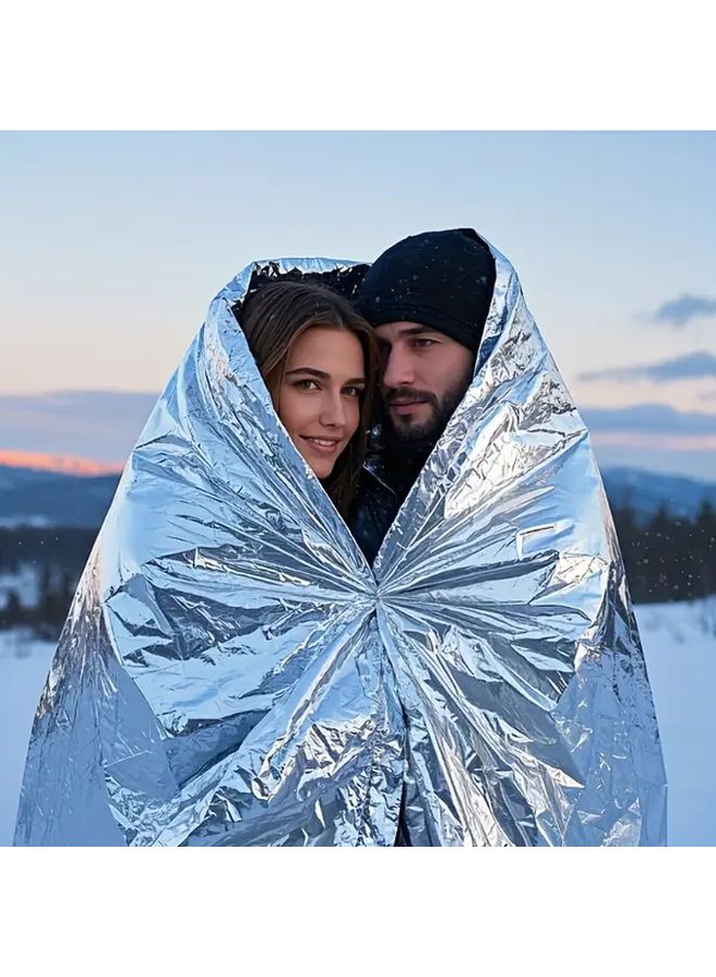 بطانية بقاء طارئة بحجم كبير 62.99 × 82.68 بوصة عازل من رقائق الألومنيوم - Image 2