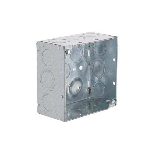 RACO Hubbell-Raco 8232 2-1/8-Inch Deep, 1/2-Inch and 3/4-Inch Side Knockouts, Welded 4-Inch Square Box - Image 1