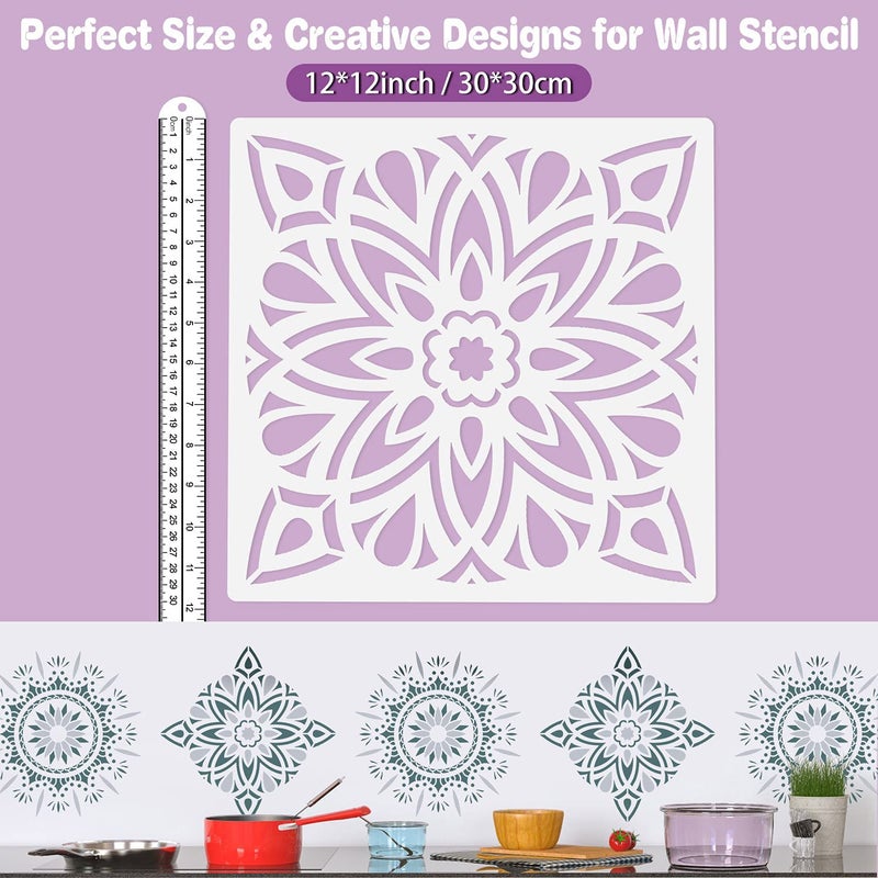 Ivanas 7 Pack 12x12 Inch Mandala Stencil Large Reusable Stencils for Painting on Wall Floor Tile Fabric Furniture Stencils LaserCut Painting Template - Image 2