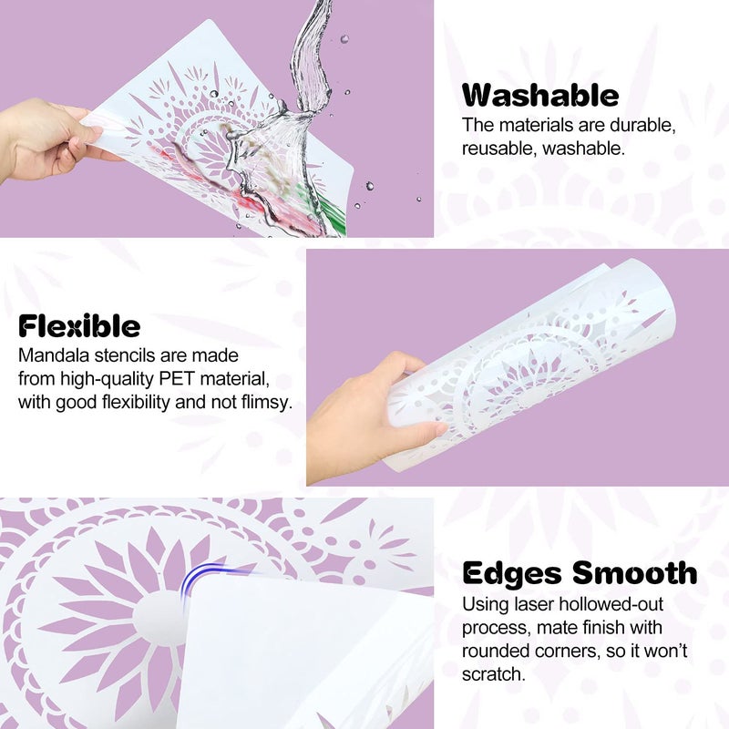 Ivanas 7 Pack 12x12 Inch Mandala Stencil Large Reusable Stencils for Painting on Wall Floor Tile Fabric Furniture Stencils LaserCut Painting Template - Image 3