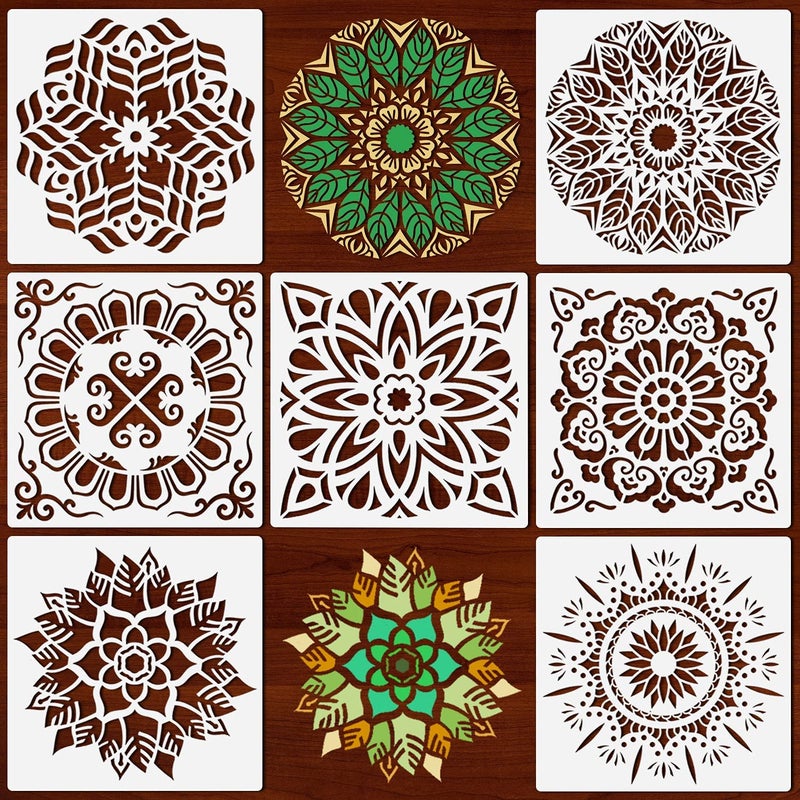 Ivanas 7 Pack 12x12 Inch Mandala Stencil Large Reusable Stencils for Painting on Wall Floor Tile Fabric Furniture Stencils LaserCut Painting Template - Image 1