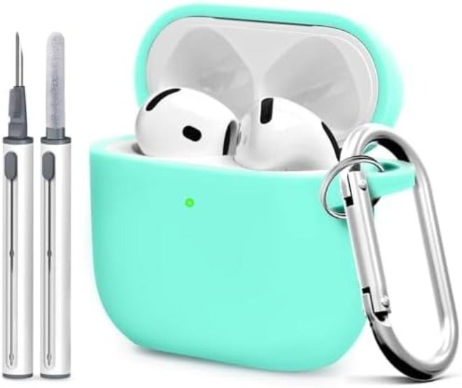 Woyinger Silicone Case Cover for AirPods 4th Gen, Soft Skin, Full Protection, Keychain, Cleaner Kit (Milk Tea) - Image 1