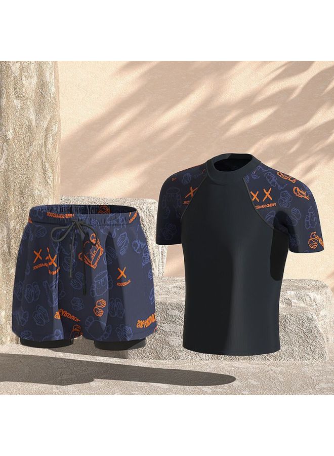 Loquat Swimwear Men's Professional Anti-embarrassment Large Size Loose Double-layer Swimming Trunks Sunscreen Hot Spring Full Body Men's Swimwear Suit-Color:Orange Bear Two-piece Suit 【swimsuit + Three-poi - Image 1