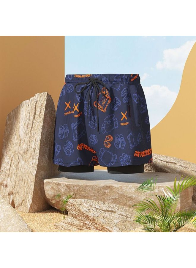 Loquat Swimwear Men's Professional Anti-embarrassment Large Size Loose Double-layer Swimming Trunks Sunscreen Hot Spring Full Body Men's Swimwear Suit-Color:Orange Bear Two-piece Suit 【swimsuit + Three-poi - Image 4