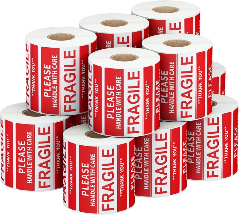 Anylabel 3 x 2 inch Handle with Care Fragile Thank You Warning Packing Shipping Label Stickers Permanent Adhesive (12 Rolls, 6000 Labels) - Image 1