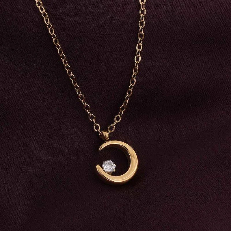 بالموناس PALMONAS 18k Gold Tone Plated Moon Charm Necklace
 for Women