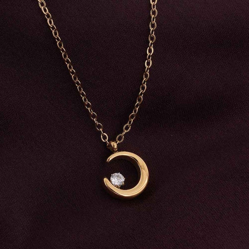 PALMONAS 18k Gold Tone Plated Moon Charm Necklace
 for Women - Image 2