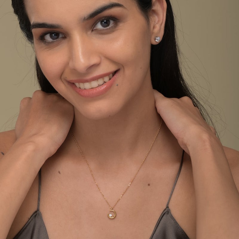 PALMONAS 18k Gold Tone Plated Moon Charm Necklace
 for Women - Image 3