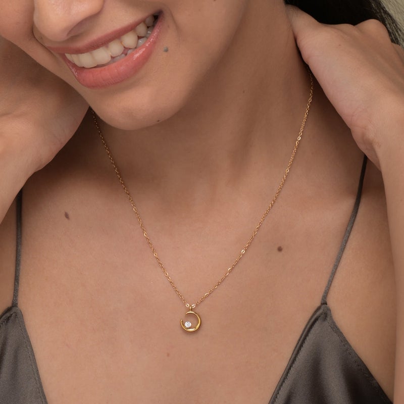 PALMONAS 18k Gold Tone Plated Moon Charm Necklace
 for Women - Image 4