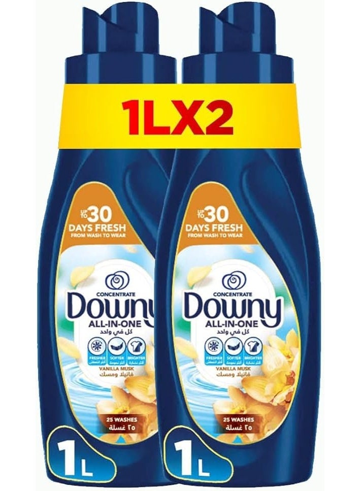 Downy Concentrate Fabric Softener, Vanilla & Musk Scent, Dual Pack, 2 x 1L