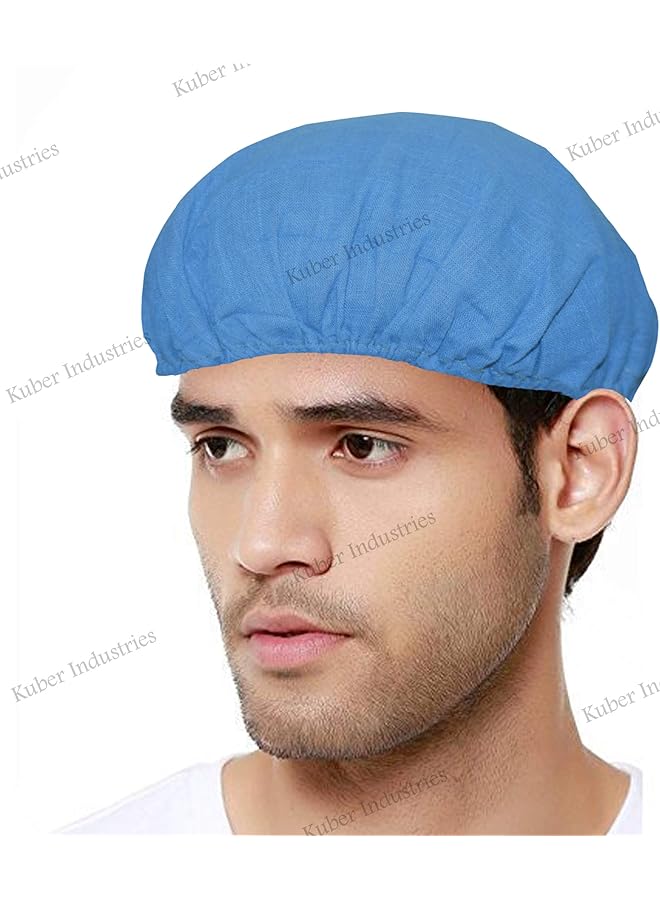 Kuber Industries 100 Percent Cotton Reusable Stretchable Anti Pollution Caps Surgeon Caps Pack Of 3 Blue Keshav46341 - Image 5