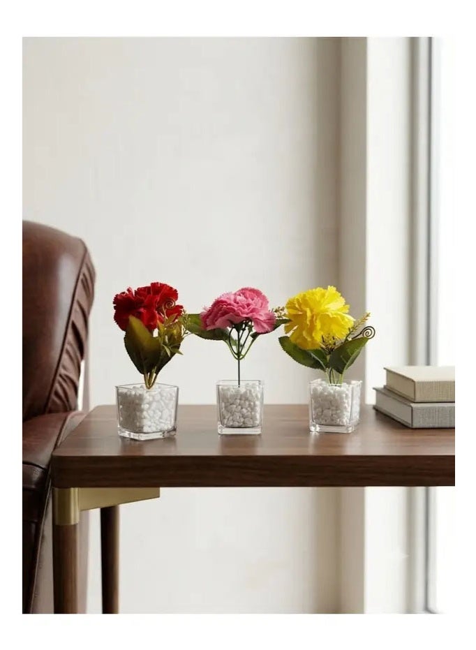 co arma Artificial carnation flowers in glass pots, 3-piece set, assorted colors - Image 2