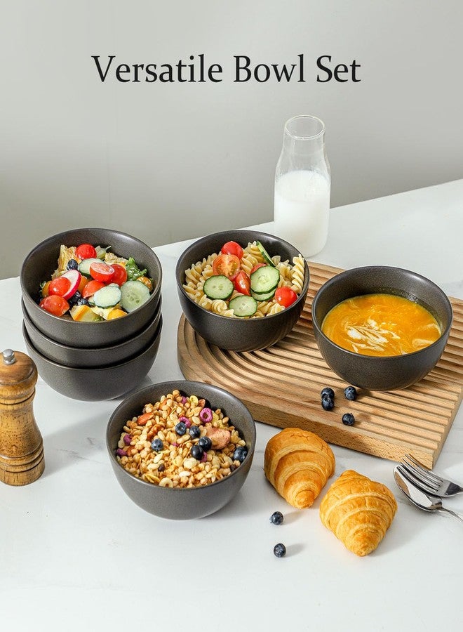 Tikooere Ceramic Bowls Set, 24 oz Cereal Bowls Set of 6 for Kitchen, Stoneware Soup Bowls for Oatmeal, Dessert, Noodle, Cute Bowls Set for Gift, Dishwasher Microwave Oven Safe, Matte Black - Image 3