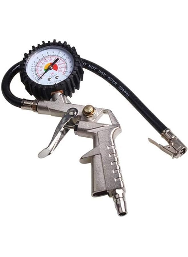 Tire Pressure Gauge,Tire Pressure Gauge Gun,Air Tire Inflator Dial Gauge With Flexible Hose For Cars&Motorbike
