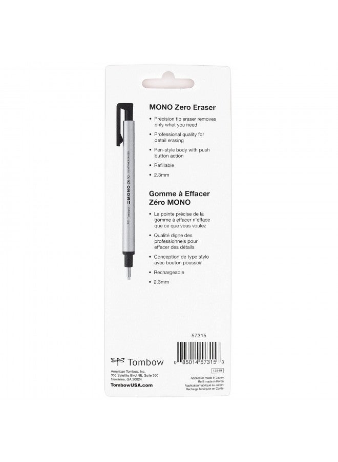 Tombow 57315 MONO Zero Eraser and Refill Value Pack, Round 2.3mm. Precision Tip Pen-Style Eraser with Refill