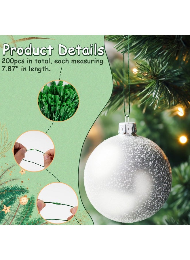 kockuu 200pcs Christmas Ornaments String Hanger Green Precut Ribbon Hook for Christmas Tree Ornament Decorations with Snap Fastener  - Image 3