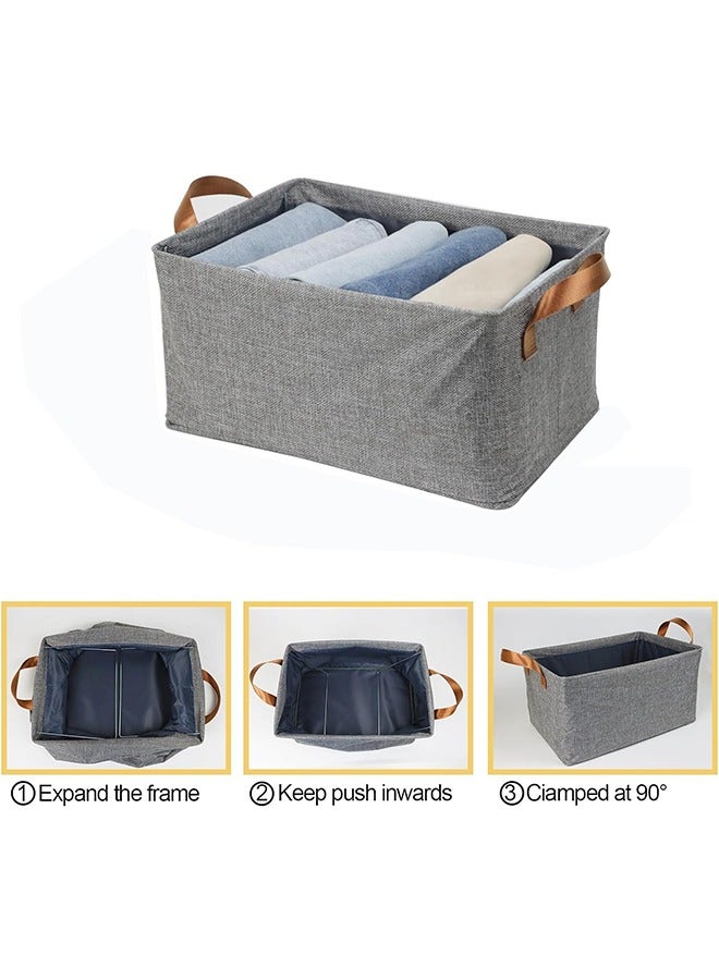 JCB CHIC Linen Storage Baskets with Metal Frame, Shelf Organizer Bins, Fabric Baskets Foldable Storage Bin, Closet Organizers and Storage, Storage Basket - Image 3