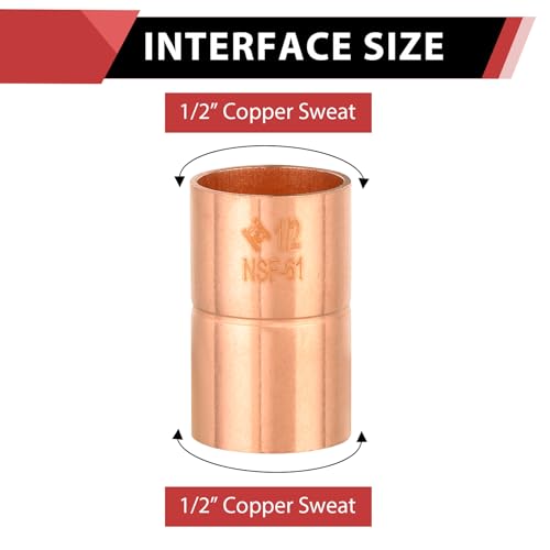 EFIELD Pro 50 Pack EFIELD 12 X 12 Copper Coupling With Stop LF Copper Plumbing Fittings with Sweat Solder ConnectionCOPPER001 - Image 3