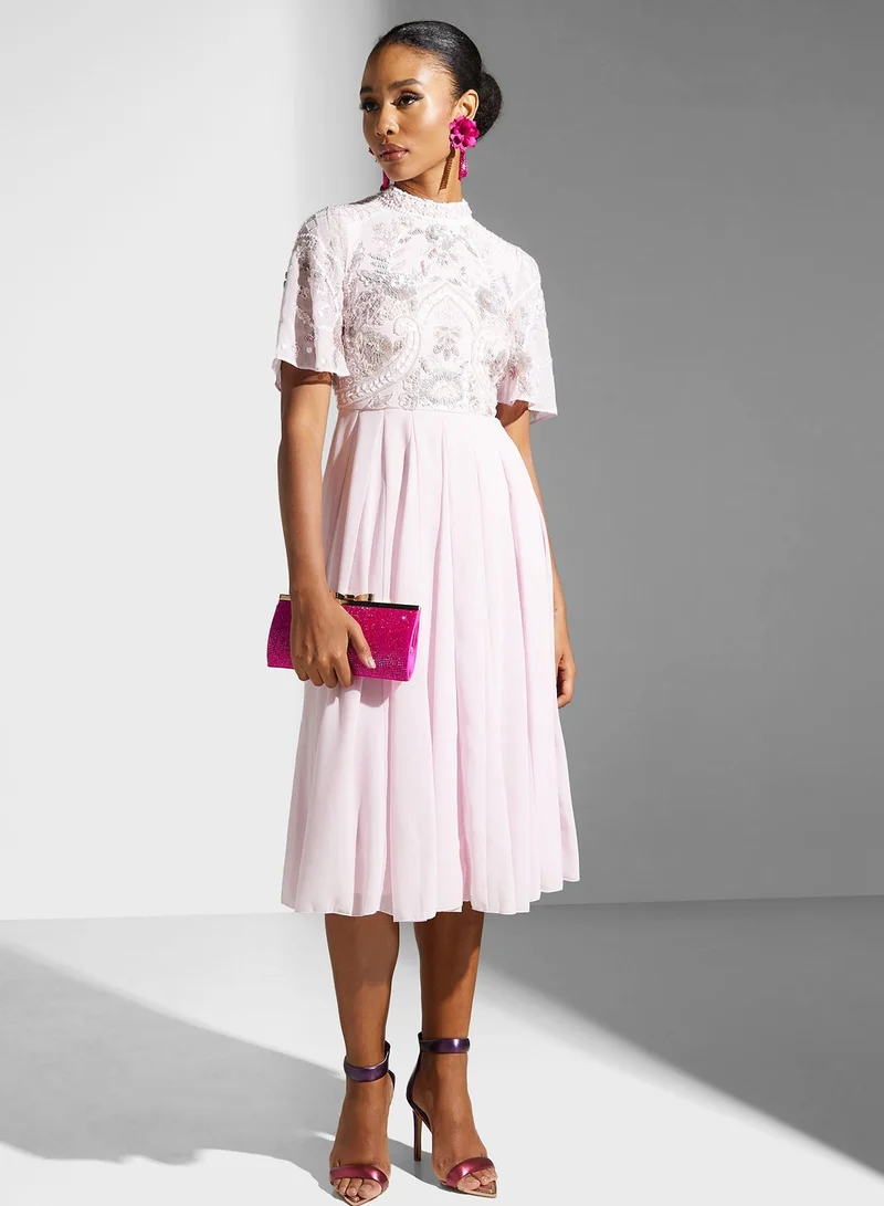 Frock and Frill Embroidered Pleated Dress
