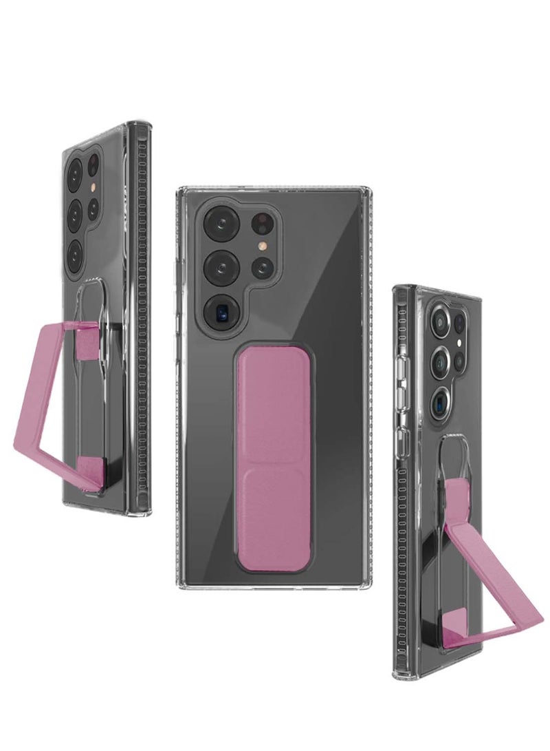 Wtech Samsung Galaxy S25 Ultra 2025 TPU Hand Grip Air Pillow Case Cover - Clear/Pink - Image 2