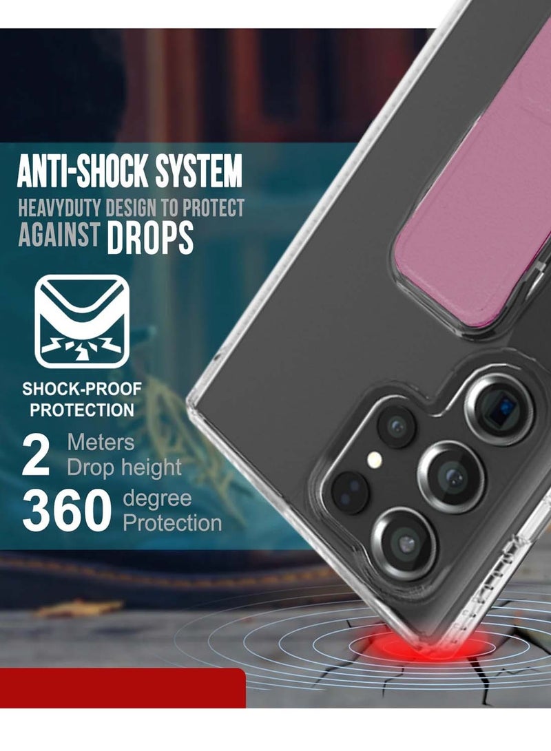 Wtech Samsung Galaxy S25 Ultra 2025 TPU Hand Grip Air Pillow Case Cover - Clear/Pink - Image 4