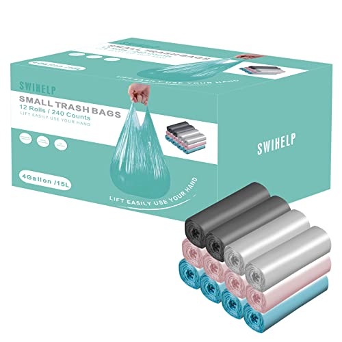 SWIHELP Small Trash Bags 240 Count Garbage Bags SWIHELP Waste Basket Liners for Bathroom KitchenBedroom Office Pet Car 15 Liter Trash Can 4 Gallon - Image 1