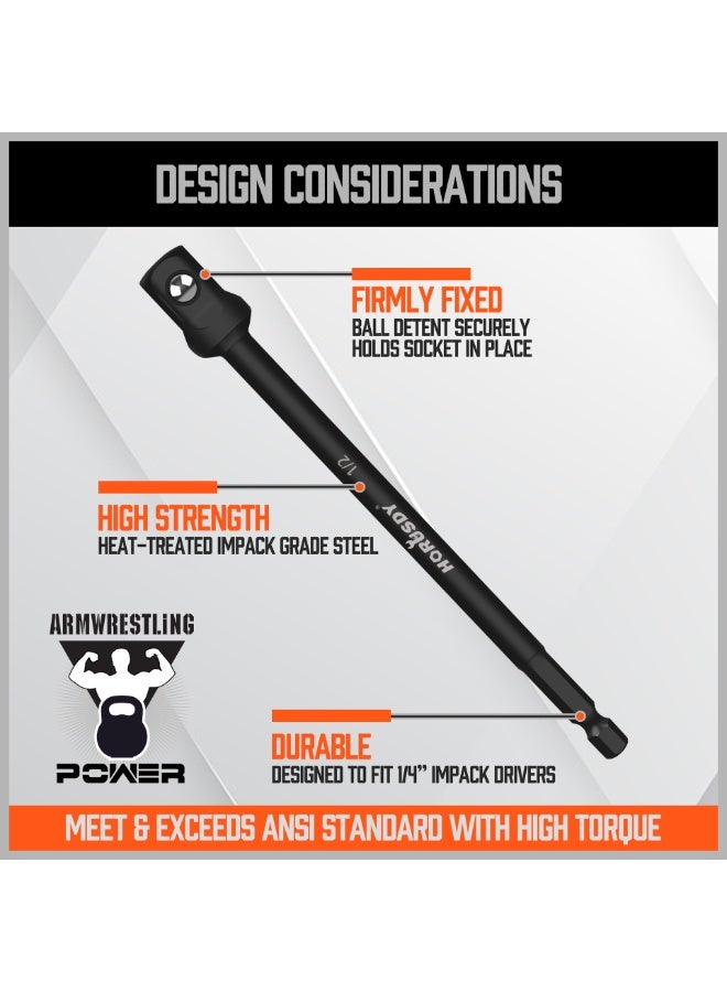 هورسدي محولات مقابس مثقاب كهربائي من 6 قطع، محول مقبس مفك عزم هيكس شانك 3 انش و6 انش، محول مقبس للمثقاب 1/4 انش 3/8 انش 1/2 انش - Image 3