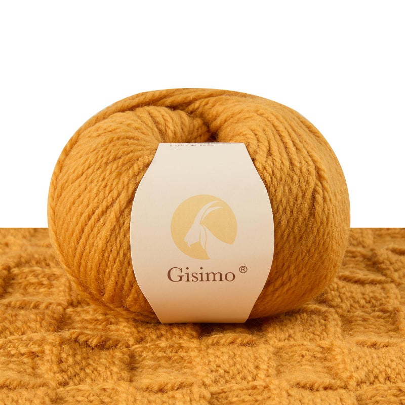 Gisimo 100% Merino Wool Yarn 3-Ply Luxurious and Soft Yarn for Hand Knitting & Crocheting (Autumn Yellow,1Ball) - Image 1