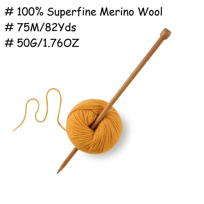 Gisimo 100% Merino Wool Yarn 3-Ply Luxurious and Soft Yarn for Hand Knitting & Crocheting (Autumn Yellow,1Ball) - Image 3
