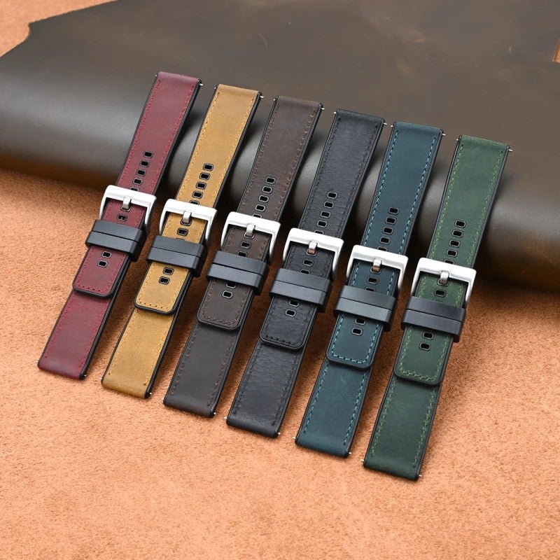 Bluejw Quick Release Thick Crazy Horse Leather & Breathable Silicone Hybrid Watch Band Replacement Strap for Men and Women – Easy to Replace the Watch Strap - Image 2