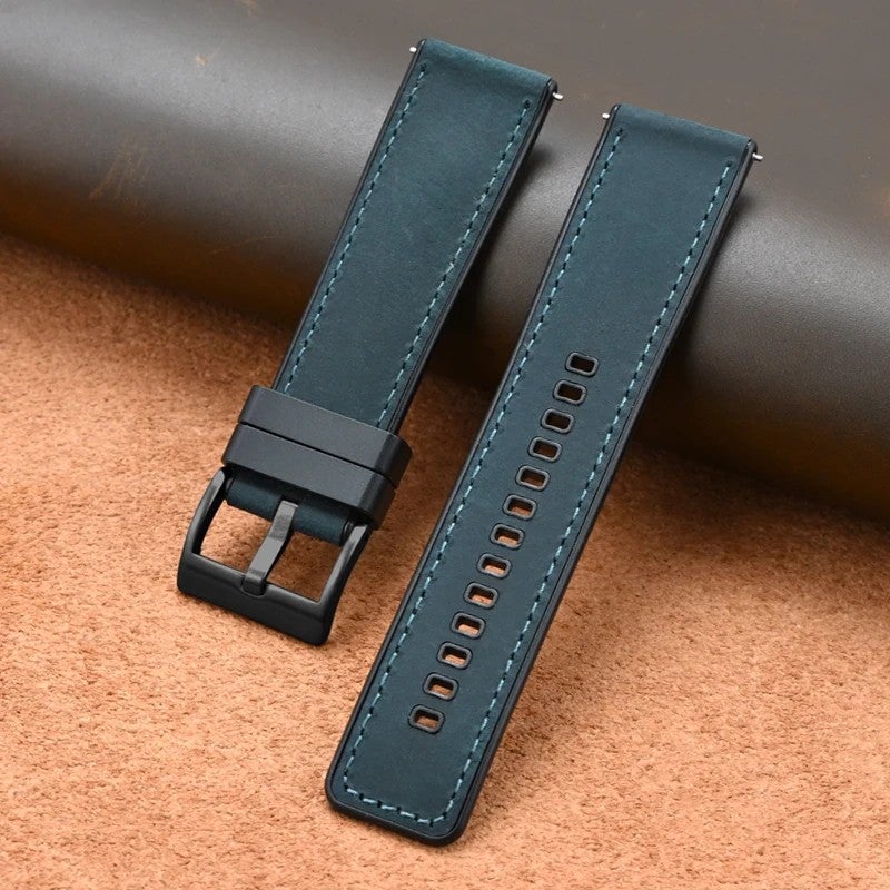Bluejw Quick Release Thick Crazy Horse Leather & Breathable Silicone Hybrid Watch Band Replacement Strap for Men and Women – Easy to Replace the Watch Strap - Image 1