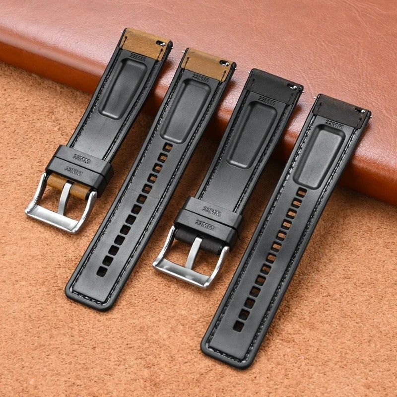 Bluejw Quick Release Thick Crazy Horse Leather & Breathable Silicone Hybrid Watch Band Replacement Strap for Men and Women – Easy to Replace the Watch Strap - Image 3