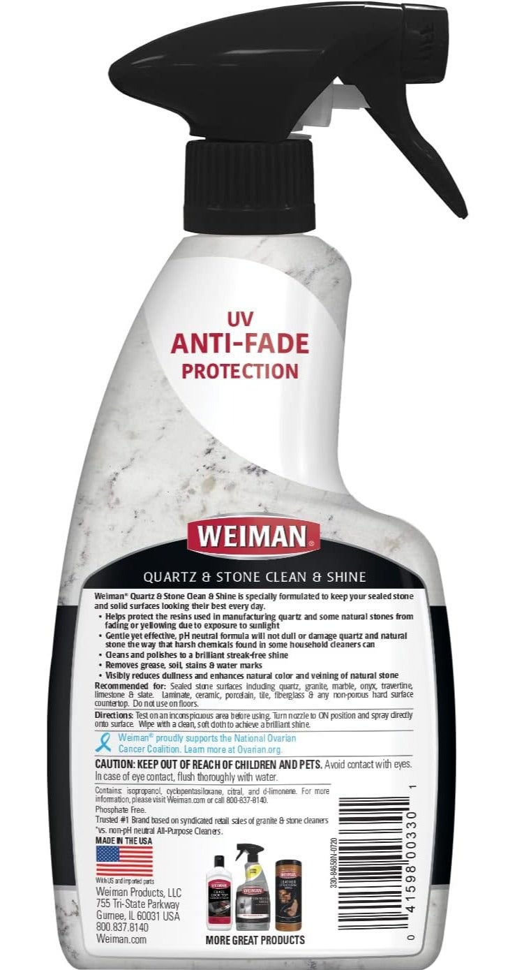 Weiman Quartz & Stone Cleaner Spray 473ml – UV Anti-Fade Protection, Citrus Scent Multi-Surface Cleaner for Quartz, Granite & Marble Countertops, Streak-Free Shine & Daily Surface Care - Image 2