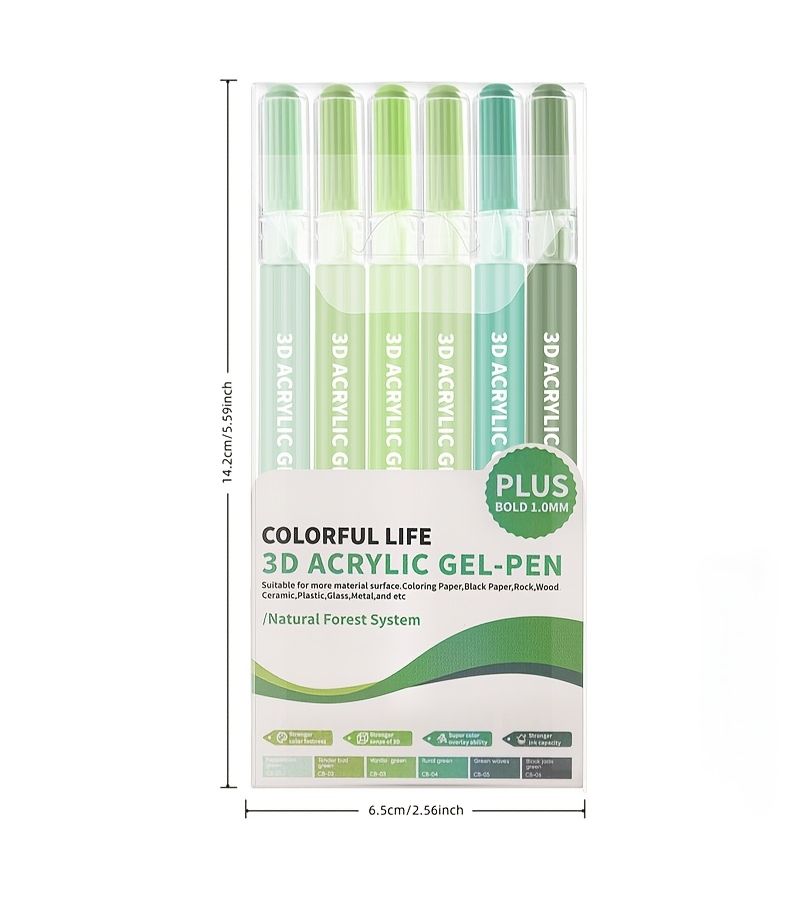 6 Pieces 3D Gel Markers 1mm Broad Tip High Gloss Quick Dry for Stone Glass Wood Ceramic Metal Craft - Image 2