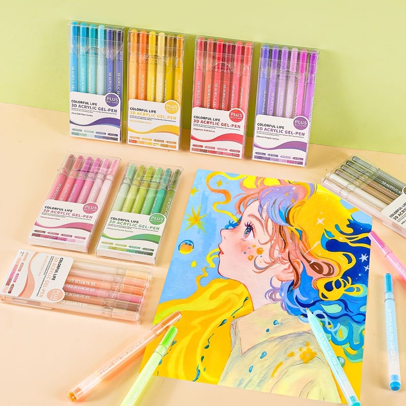 6 Pieces 3D Gel Markers 1mm Broad Tip High Gloss Quick Dry for Stone Glass Wood Ceramic Metal Craft - Image 1