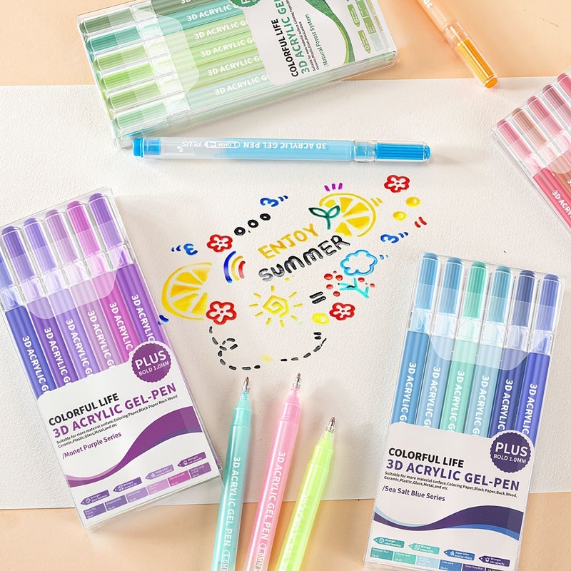 6 Pieces 3D Gel Markers 1mm Broad Tip High Gloss Quick Dry for Stone Glass Wood Ceramic Metal Craft - Image 5