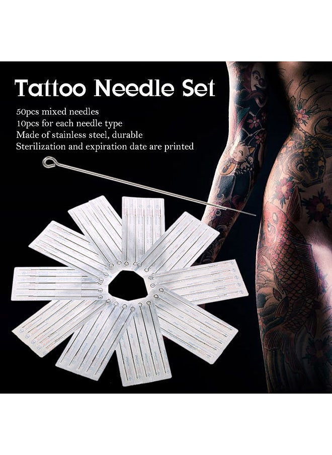 Generic - 50pcs Mixed Tattoo Needle Set 1RL 3RL 5RL 7RL 9RL Stainless Steel Round Liner Professional Permanent Tattoo Tool Kit - Image 1