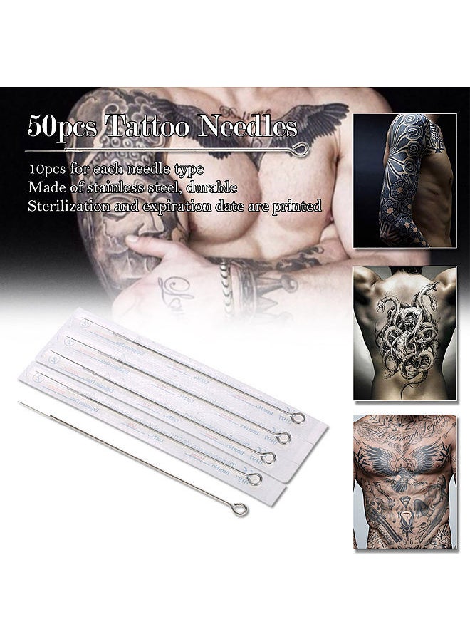 Generic - 50pcs Mixed Tattoo Needle Set 1RL 3RL 5RL 7RL 9RL Stainless Steel Round Liner Professional Permanent Tattoo Tool Kit - Image 1