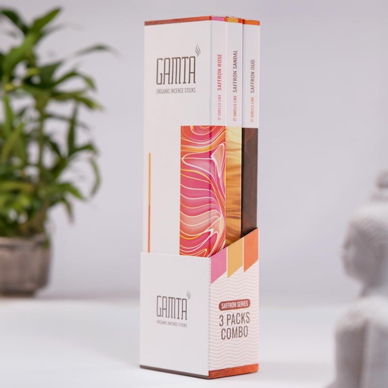 GAMTA Just flow with it عود غامتا العضوي عطر الزعفران سيمفونية عود للعبادة عبوة من 390 عود 24 سم يدوم 60 دقيقة خالي من الفحم عود عود مصنوع من بانشاجافيا النضارة التأمل - Image 1