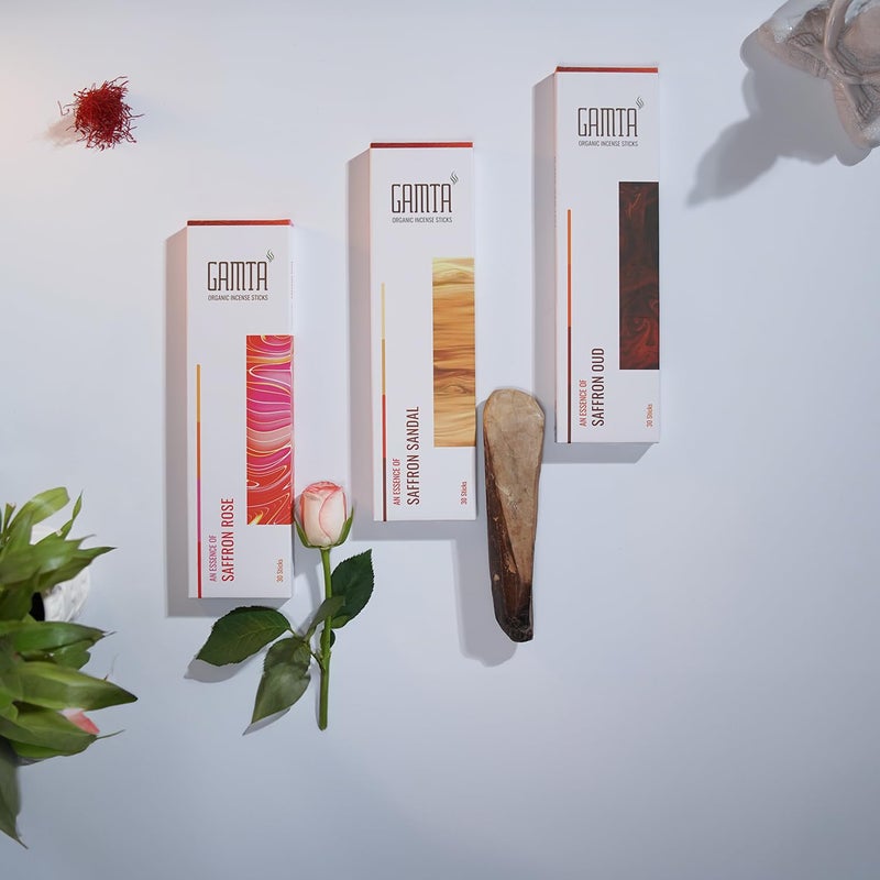 GAMTA Just flow with it عود غامتا العضوي عطر الزعفران سيمفونية عود للعبادة عبوة من 390 عود 24 سم يدوم 60 دقيقة خالي من الفحم عود عود مصنوع من بانشاجافيا النضارة التأمل - Image 5