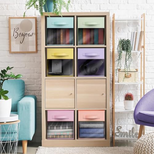 Sorbus 11 Inch Storage Bins with Clear Window 6 Foldable Baskets for Organizing Clothes Toys Books Sturdy Collapsible Fabric Storage Cubes with Handle Storage Baskets for Shelves Closets - Image 3