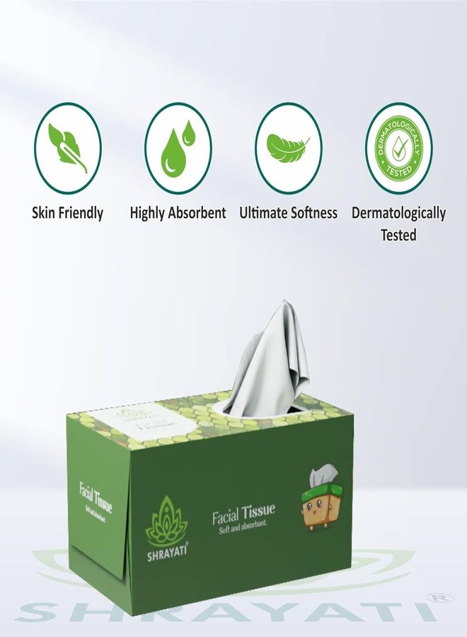 Shrayati Facial Tissue Box - 2 Ply, Pack of 5 (100 Pulls Per Pack) Skin-Friendly, Highly Absorbent, Multipurpose Face Tissues in,Versatile Tissue for Weddings, Makeup Removal, Car Tissue (Green) - Image 2