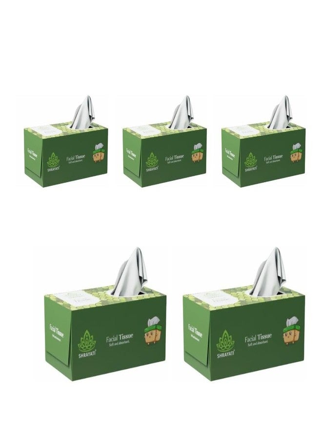 Shrayati Facial Tissue Box - 2 Ply, Pack of 5 (100 Pulls Per Pack) Skin-Friendly, Highly Absorbent, Multipurpose Face Tissues in,Versatile Tissue for Weddings, Makeup Removal, Car Tissue (Green) - Image 1