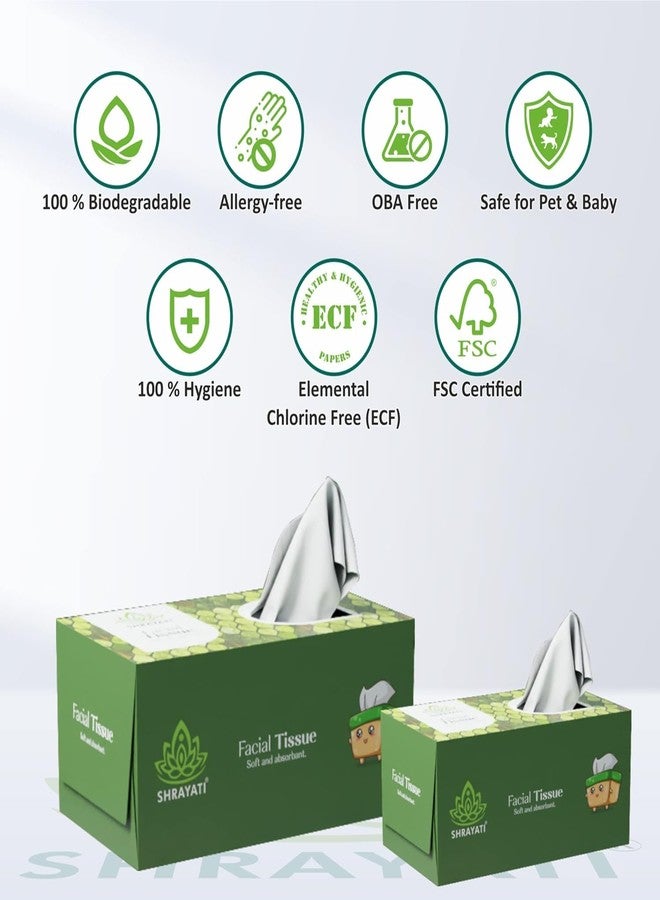 Shrayati Facial Tissue Box - 2 Ply, Pack of 5 (100 Pulls Per Pack) Skin-Friendly, Highly Absorbent, Multipurpose Face Tissues in,Versatile Tissue for Weddings, Makeup Removal, Car Tissue (Green) - Image 3