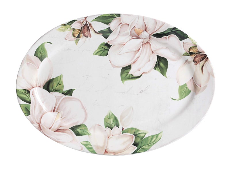 Bico Magnolia Floral Ceramic 40cm Oval Platter, Microwave & Dishwasher Safe - Image 1